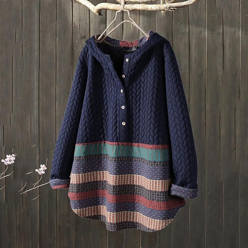 Plus Size Winter Jackets for Women Loose Casual Pullover Hooded  Parkas Coats Button Blouse Shirt Striped Lady Long Oversized Jacket and Coat