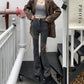 Tie High Waist Micro-horn Jeans Female Autumn and Winter New CHIC Slim Slimming Towards Straight Pants Pants