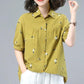 Pure Cotton Large Size Shirt Women's Loose Western Style Sleeve T-shirt Summer Middle-aged Mother's Top