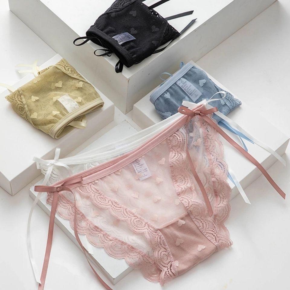 Lace Love Women's Panties Lace Up Cotton Antibacterial Inner Crotch Ultra Thin Transparent
