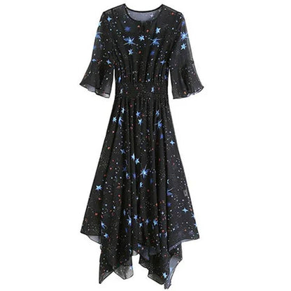 Dress Women Elegant Formal Women's Floral Dress Summer Slim Chiffon Dress Waist Slim Beach Chic Dress