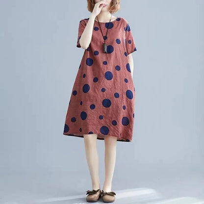 Dress Summer Short-sleeved Popular Printing Loose and Thin Slim Cover Belly Casual Plus Size Has Pockets DRESS