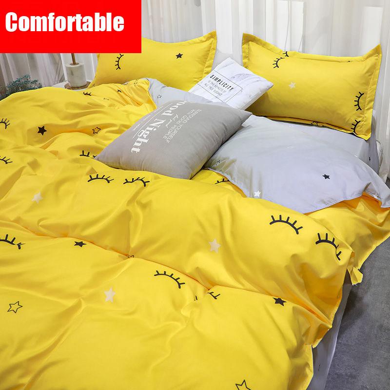 Cartoon Print Cute Bedding Bed Linen Pillow Case Quilt Set Four-piece High Quality Bedding Set