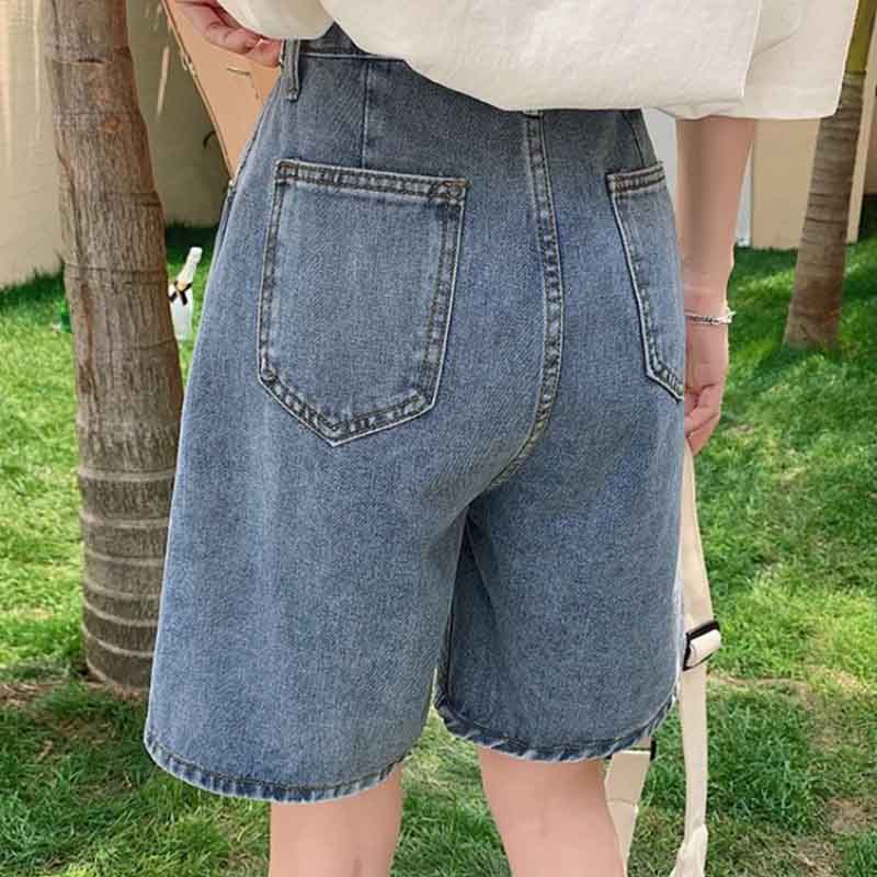 Five Points Denim Shorts Women's Summer High Waist Loose Wide Leg Pants