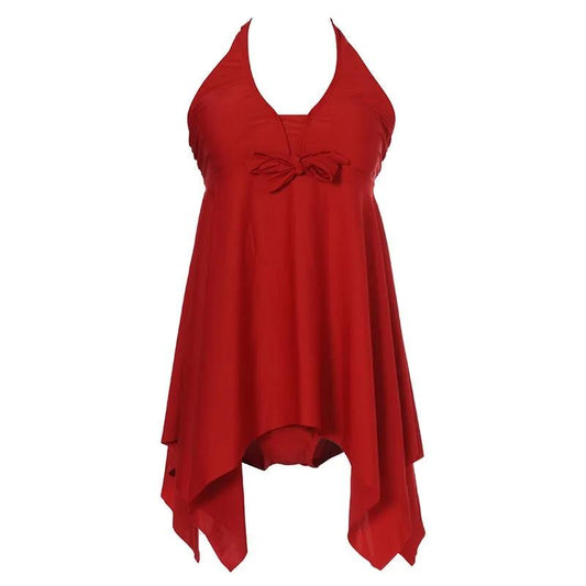 European and American Classic Open Back Hollow Sexy Conservative Cover Belly Split Swimsuit with Chest Pad Irregular Hem Beach Swimming Wear