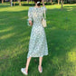 Women's Summer Long Dress V-neck Floral Puff Sleeve A-Line Dress