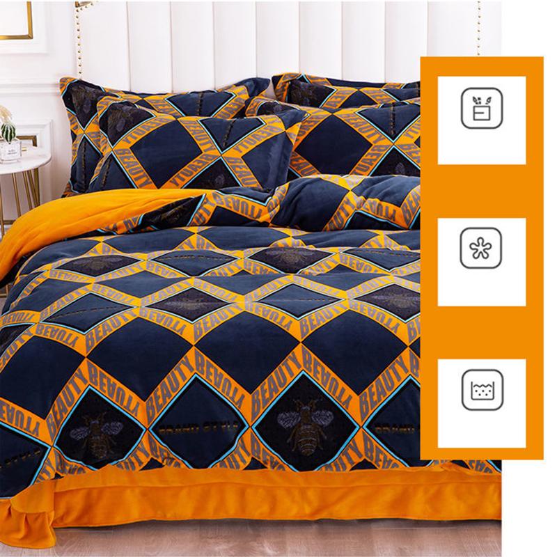Anti-static Coral Fleece Four-piece Warm Milk Fleece Quilt Cover Sheet French Fleece Non-shedding Non-fading Bedding