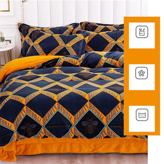 Anti-static Coral Fleece Four-piece Warm Milk Fleece Quilt Cover Sheet French Fleece Non-shedding Non-fading Bedding