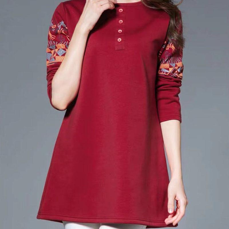 Ethnic Style Printing Blouse Women Long Sleeve Spring New Chic Casual Tops Lady Femme Vintage Pullover