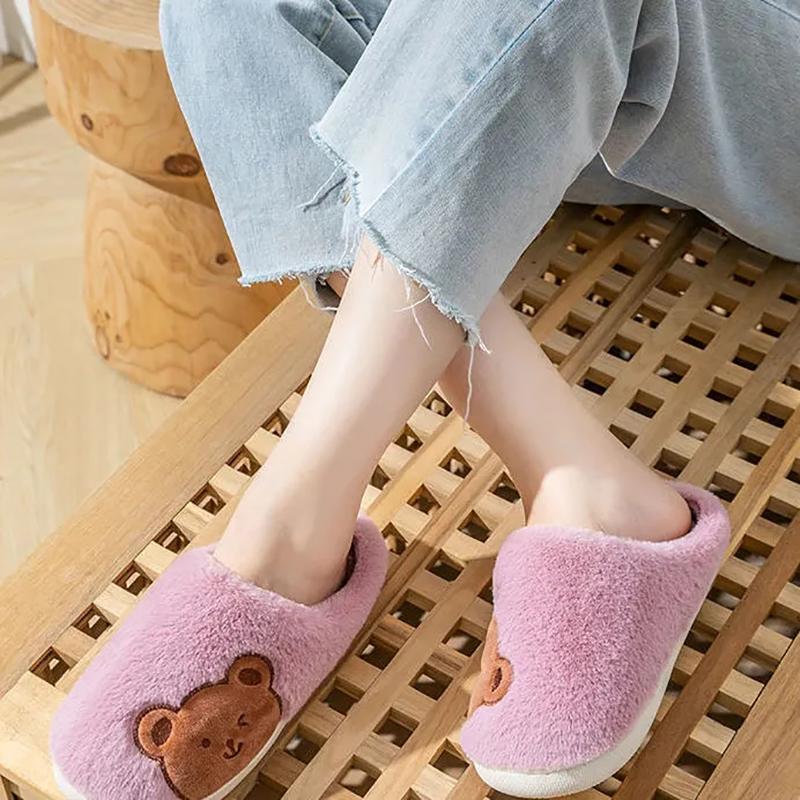 Women Winter Slippers Home Dormitory Cute Warm Slippers Furry Thick Plus Size Non Slip Slippers Women Men Cotton Shoes