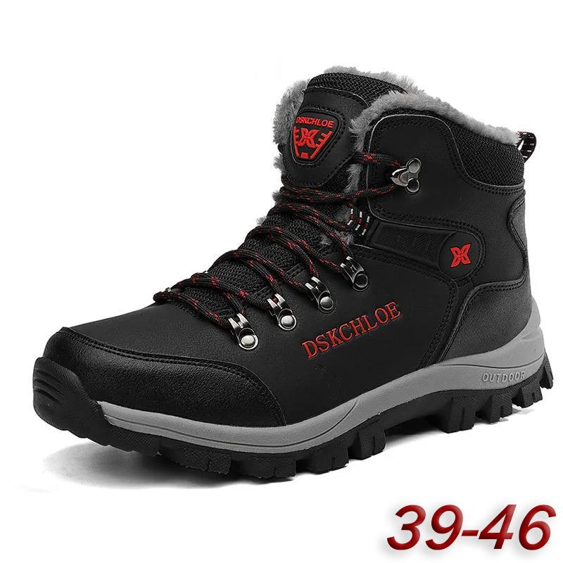 Winter Outdoor Large Size Hiking Shoes Plus Velvet Thick Cotton Shoes Waterproof and Warm Travel Shoes Hiking Leisure Sports Shoes