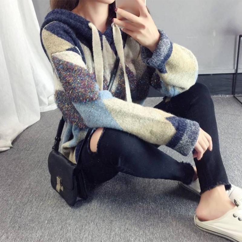 Pofulove hedging loose autumn and winter new bright silk lazy wind knitted small fresh and sweet