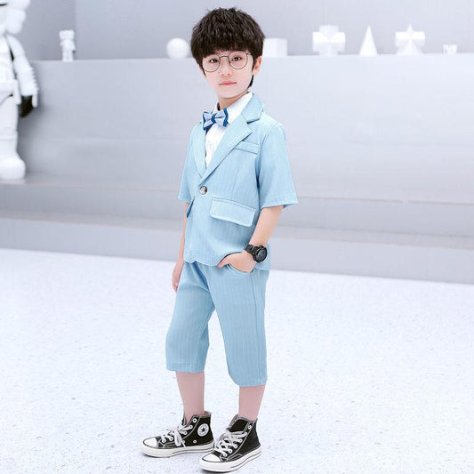 Boys Suit Three-piece Small Suit Host Piano Performance Clothes Male Flower Girl Dress Handsome British Tide