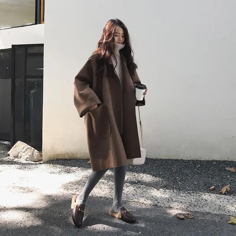 Autumn and Winter Woolen Coat Korean Fashion Mid-length Woolen Coat Thickened Over The Knee Plus Size Woolen Coat