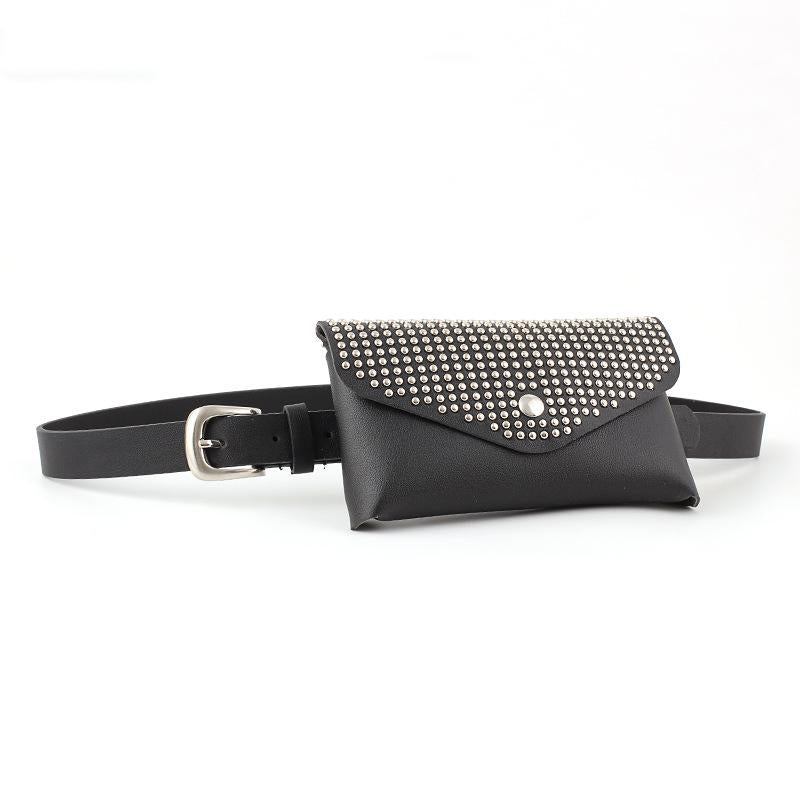 Womens Belt with bag black Thin PU Leather Buckle Waist Belt Adjustable Easy to travel