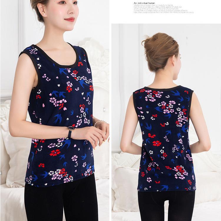 Thermal Vest Women Print Thermal Inner Wear Sexy Winter Clothes Floral Tank Tops Black Sleeveless Top Slim Body Undershirt Warm
