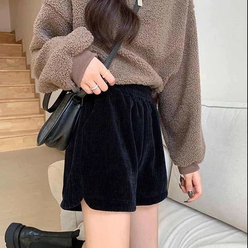 High Waist Corduroy Shorts Plus Size Women's Fat MM Spring and Autumn New Style Korean Outer Wear Boots Pants Casual Wild Wide-leg Pants