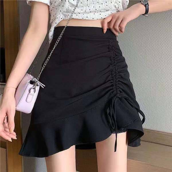 Women Sexy Tight Drawstring Mermaid Skirt A-line Pleated Skirt High Waist Hip Skirt  Elastic Waist Club Casual Home Office