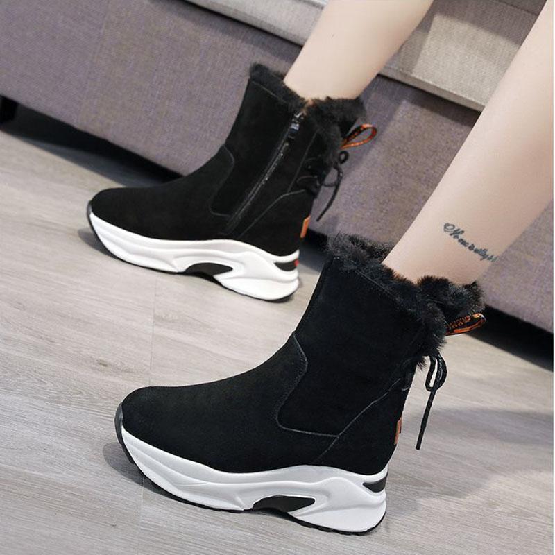 Inner Heightening Snow Boots Women Winter Cold-resistant Plus Cashmere Casual Short Boots Warm Thick-soled Cotton Shoes