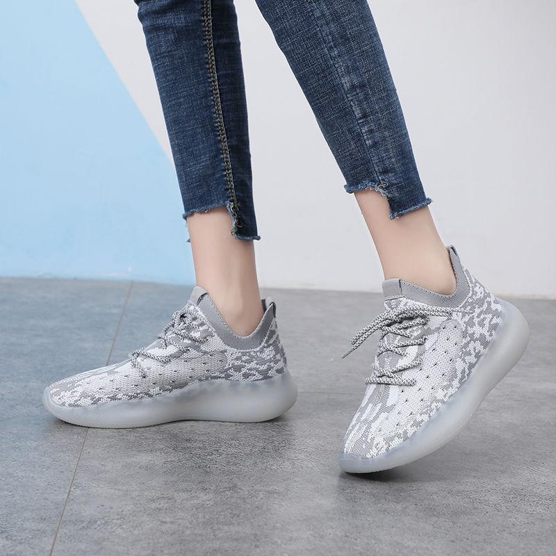 Knitted Sports Shoes Female Spring Coconut Shoes Rainbow Jelly Bottom Flying Woven Woman Sneakers
