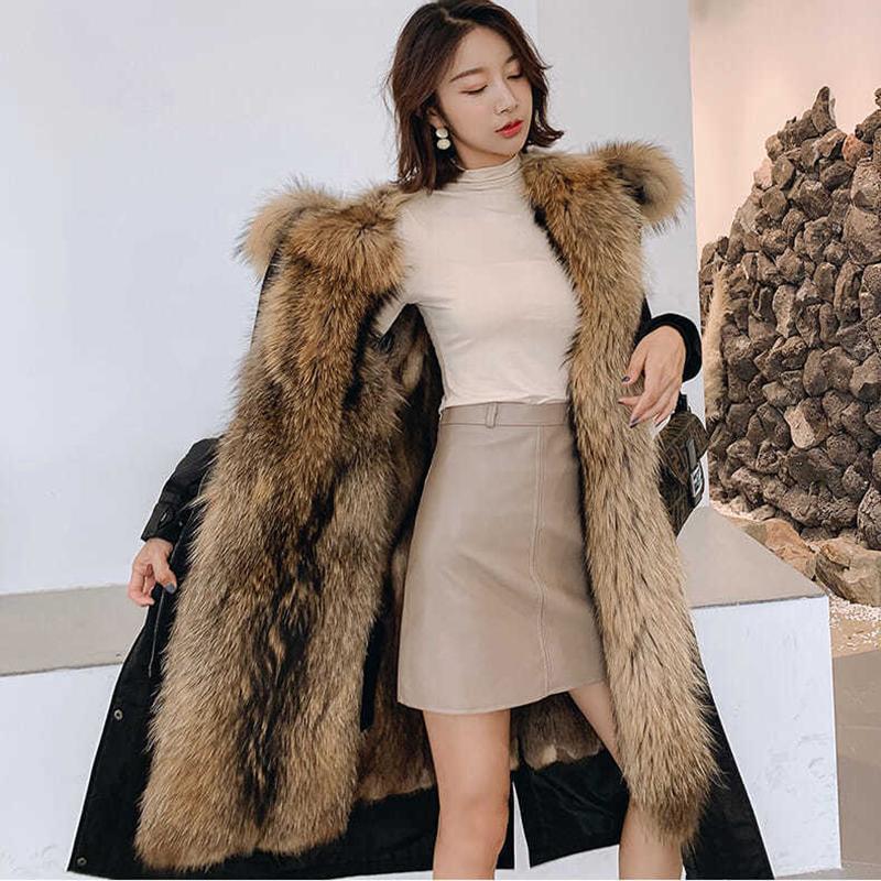Parka The Long Detachable Raccoon Fur Liner Thickened Imitation Fur Plus Size Jacket for Women To Keep Warm and Comfortable