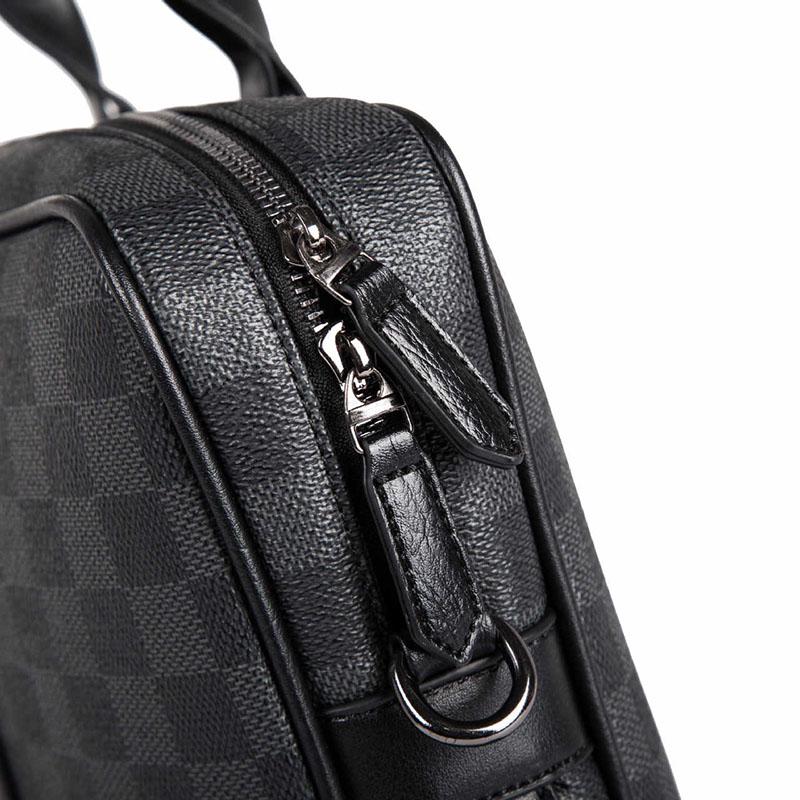 Business Briefcase Men Black Plaid PU Leather Zipper Waterproof Handbag Shoulder Bag Crossbody Bags