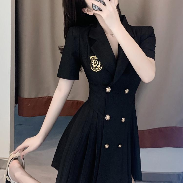 Summer French Design Suit Dress Women's Fashion Temperament Waist Pleated Suit Skirt