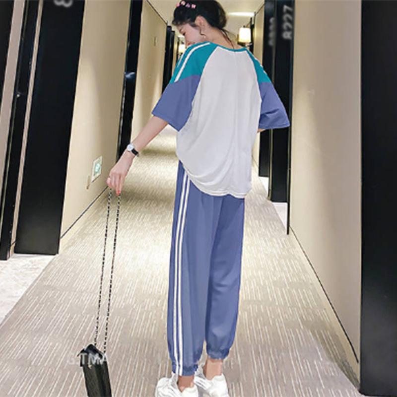 Sports Loose Casual Suit Women's Short-sleeved Trousers Summer Stitching Fashion Thin Sportswear Thin Two-piece Tide
