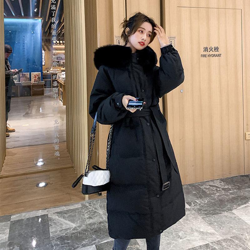 White Duck Down Down Jacket for Women In The Korean Version of The Long Fox Hair Collar Loose Over The Knee Coat Thick