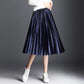 Spring Women Long Metallic Silver Pleated Skirt Midi Skirt High Waist Elascity Casual Skirt Vintage