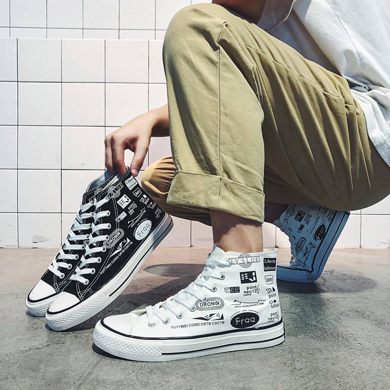 Men's Shoes Sneakers Fashion Canvas Doodle Casual Shoes Men's Lace-up Flats Multicolor Shoes