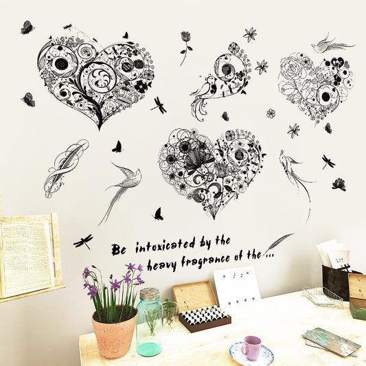 Flower bird dish heart wall stickers bedroom living room window study TV sofa background decoration