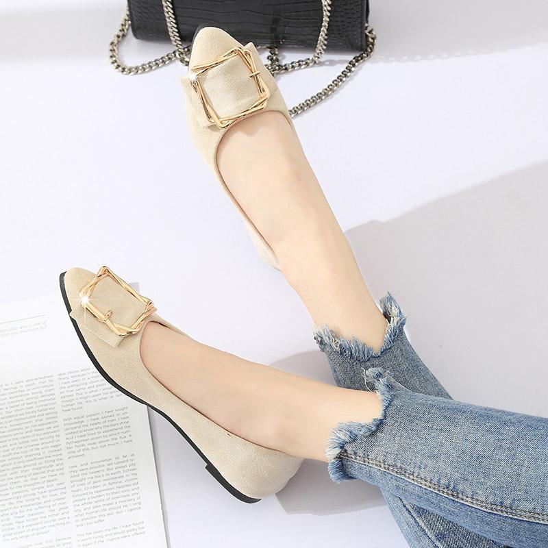 Ladies Pointed Flat Shoes Single Shoes Low-heeled Shallow Mouth All-match Lazy Shoes Light and Comfortable Leather Shoes for Work