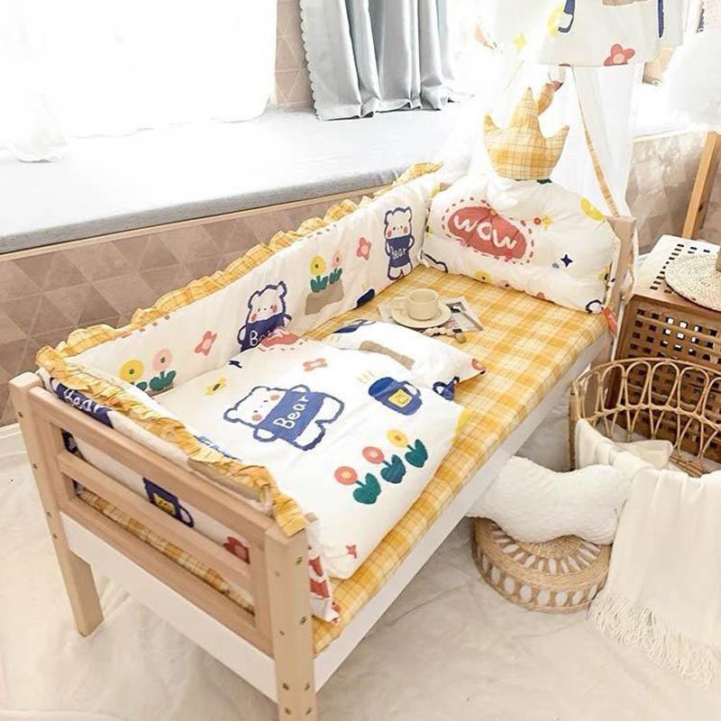 Four-piece Crib Bedding Set Cotton Toddler Bed Sheet Three-sided Bed-surrounding Bumper Sheet