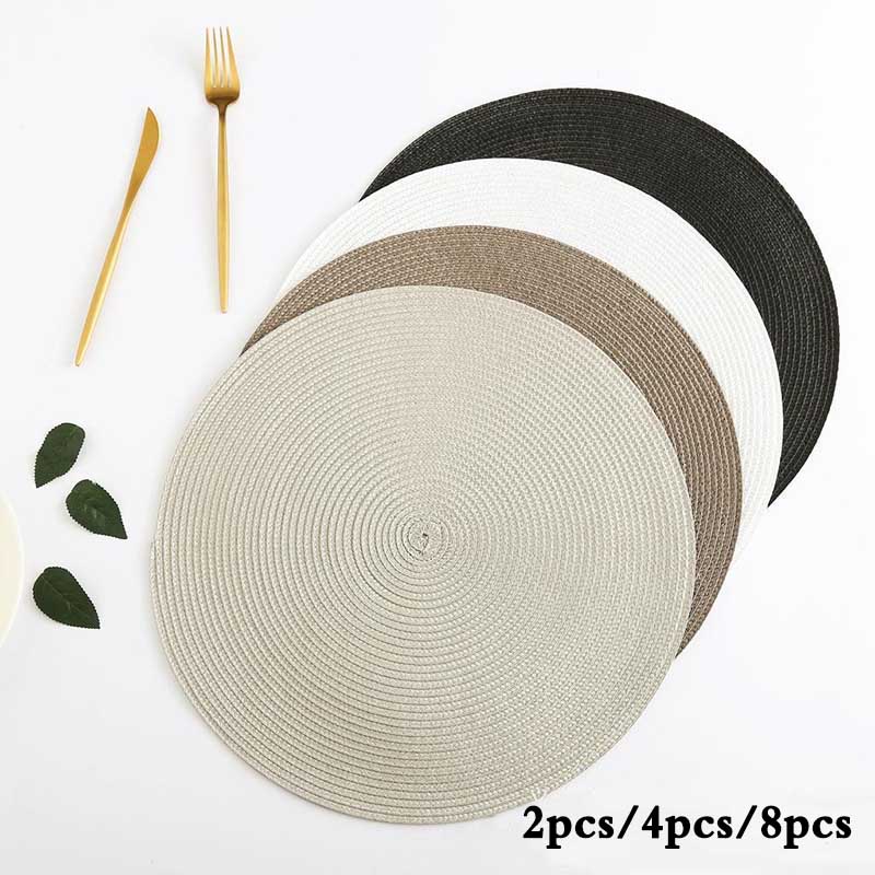 2pcs/4pcs/8pcs PP Round Cushion Weaving Waterproof and Mildew-proof Tablecloth Heat Insulation
