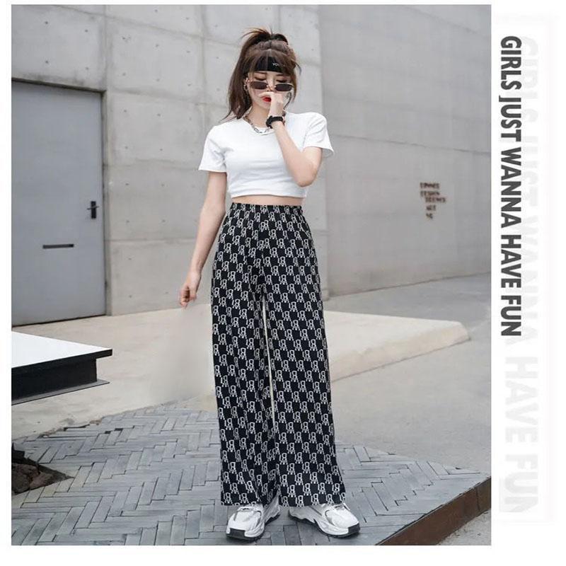Women 'S Wide -Leg Pants Spring And Summer New Letter Print Pants Women Loose All -Match Trend