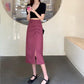 Pleated Slit Hip Skirt Summer Korean Version A-line Skirt High Waist Slim Mid-length Black Skirt Women