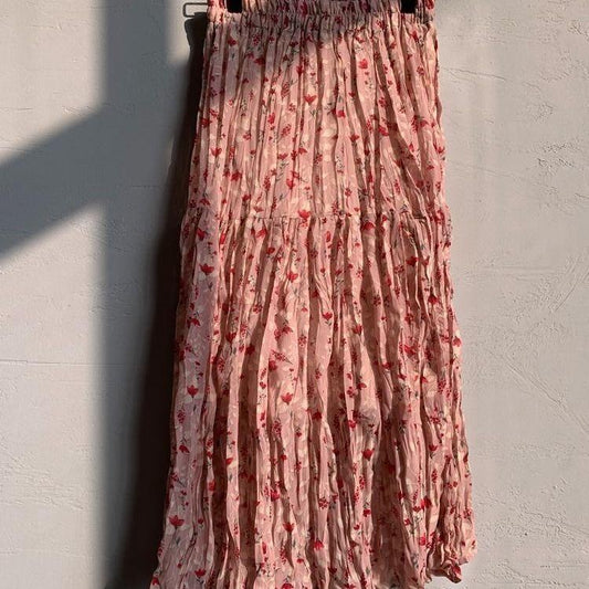 Female Natural Pleated Small Floral Print Chiffon Skirt Summer High Waist Slim Versatile Holiday Skirt