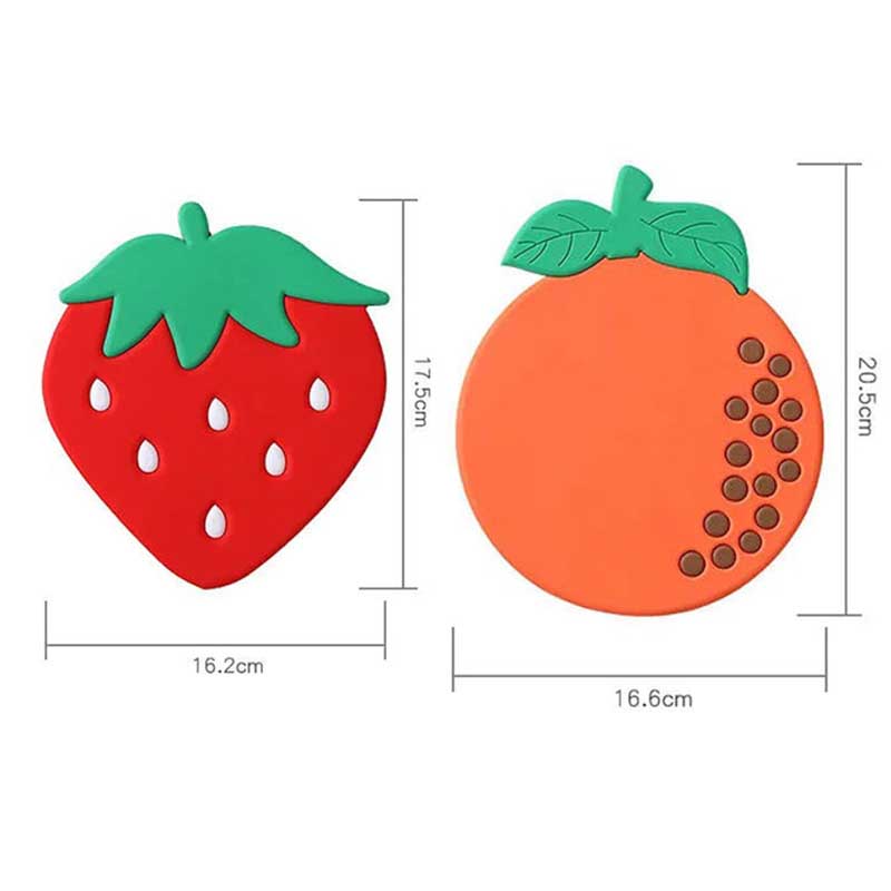 2pcs Cartoon Fruit Cute Table Mat Silicone Mat Non-slip Anti-scalding Coaster