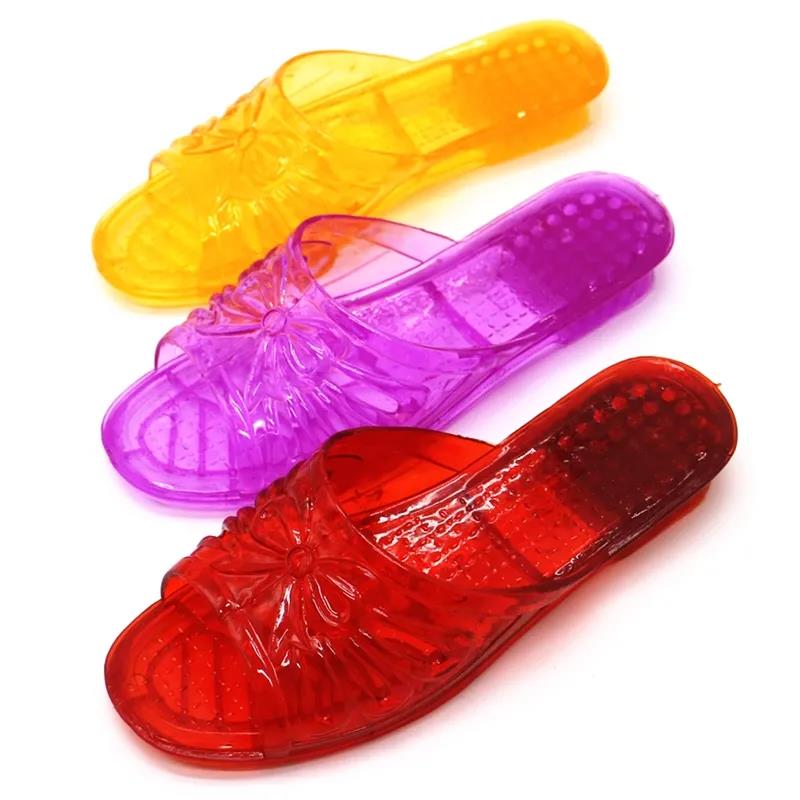 Transparent Crystal Plastic Flat Heel Slippers Ladies Summer Wedge Heel Thick Bottom Outdoor Sandals and Slippers Plastic Large Size