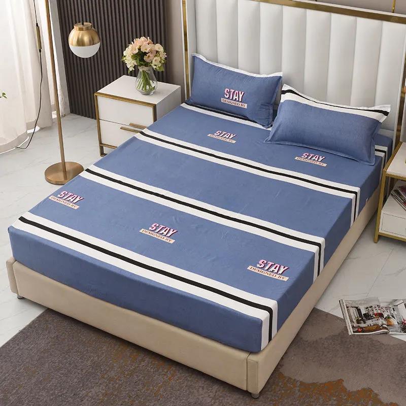 Bed Sheet Non-slip Fixed Bed Cover Three-piece Bed Cover Pillow Set 1.8 M 2 Meter Bed Protective Cover Dust Protection Sleeve Striped Zipper