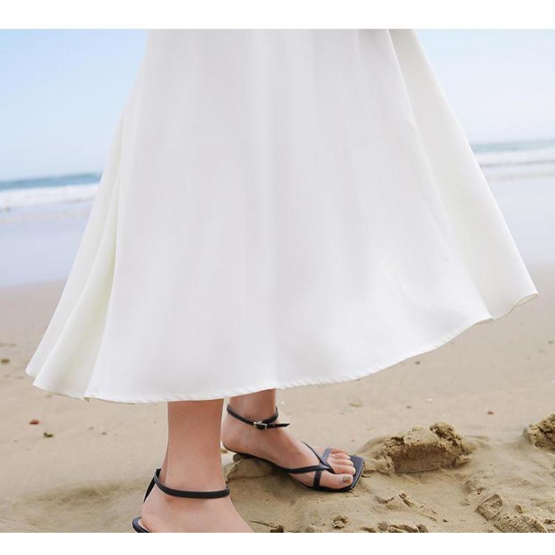 Summer New Style Female Slim Mid-length Halter Slim V-neck High-waist Seaside Holiday Suspender Dress