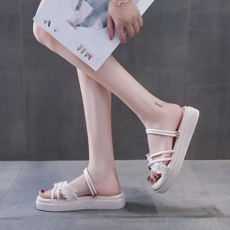 Roman Shoes Two-wear Sandals Women's Thick-soled Sandals and Slippers Lightweight Non-slip One-button Buckle Women's Simple Sandals and Slippers
