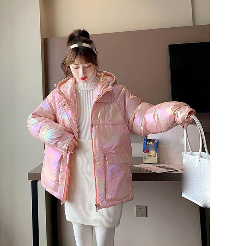 Bright Face Down Padded Jacket Women's Loose Coat Thick Bread Clothes Colorful Cotton Coat Women's Hood Keeps Warm and Comfortable