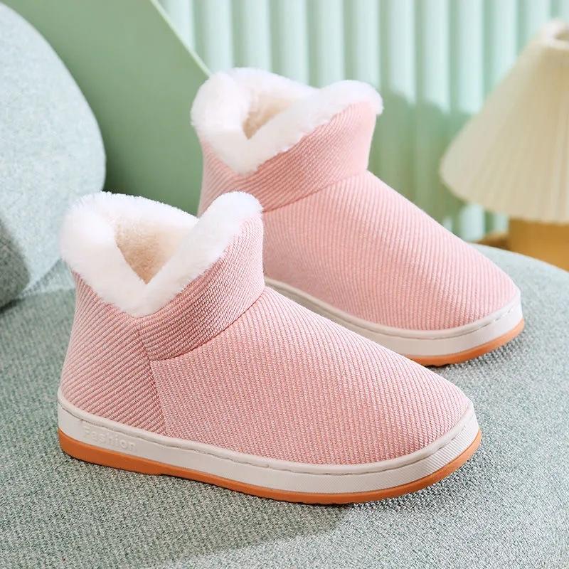 Winter Warm Non-slip Cotton Slippers for Couples Home Furnishing with Heel Thick-soled Bag Men's and Women's Cotton Shoes High-top