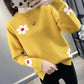 Autumn and Winter Round Neck Sweater Fashion Slim Bottoming Shirt Flower Pattern Simple Blouse