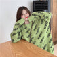 Women Letter Knitwear Crew Neck Loose Knitting Pullover Chic Solid Color Jumper Sweater Top