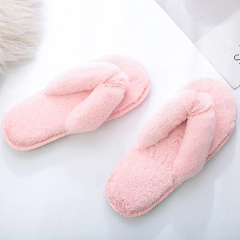 Warm Fluffy Slippers Women Cozy Faux Fur Cross Indoor Floor Slides Flat Soft Furry Shoes Ladies Female Celebrities Flip Flops