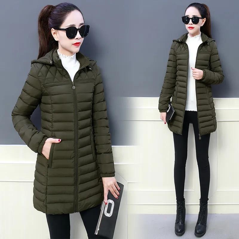Women Autumn Winter Medium Long Coat Thicken Warm Hooded Jackets Cotton Padded Puffer Jacket Overcoat Slim Mid-length Windproof Parkas