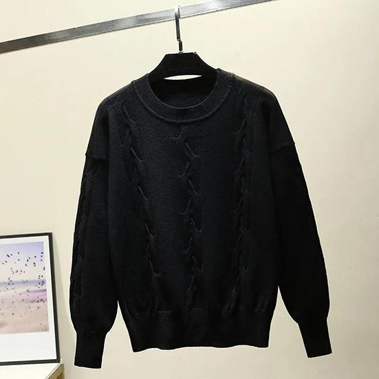 Autumn Winter Large Size Versatile Sweater Women's Loose Round Neck Long Sleeve Knitted Pullover